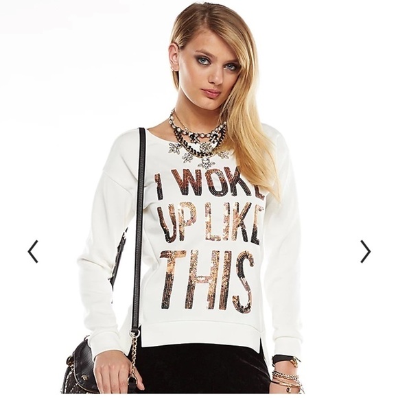 Juicy Couture I Woke Up Like This Sequin Sweatshirt L Embellished Graphic Scuba - Picture 1 of 8